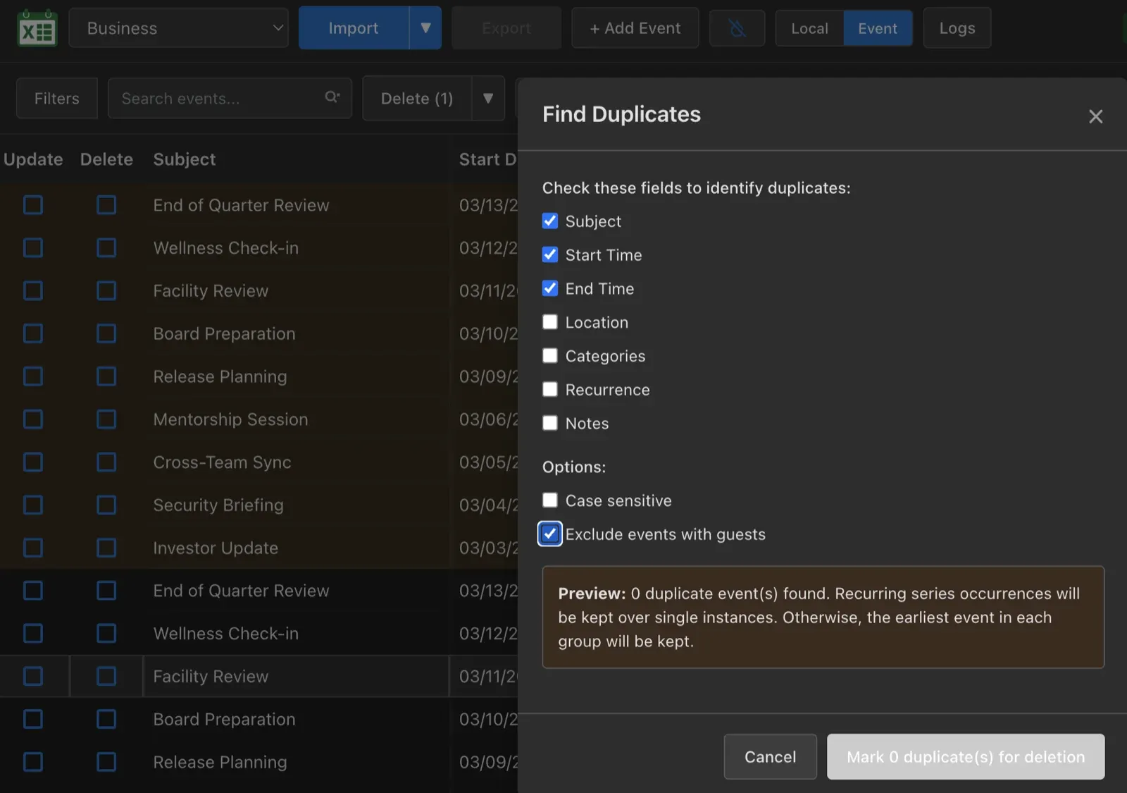 Delete Duplicates feature in the Web App