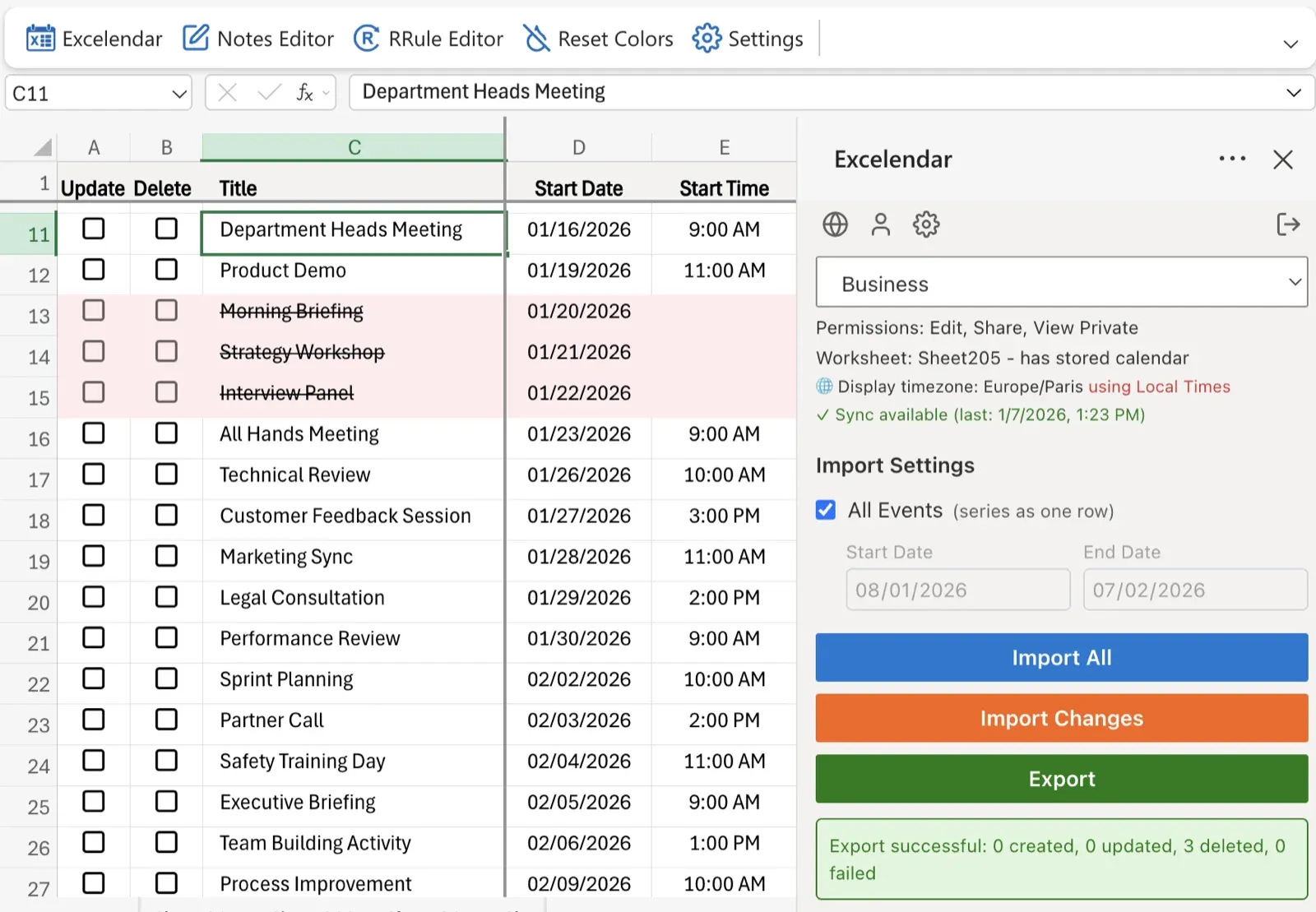 Delete checkbox in Excel