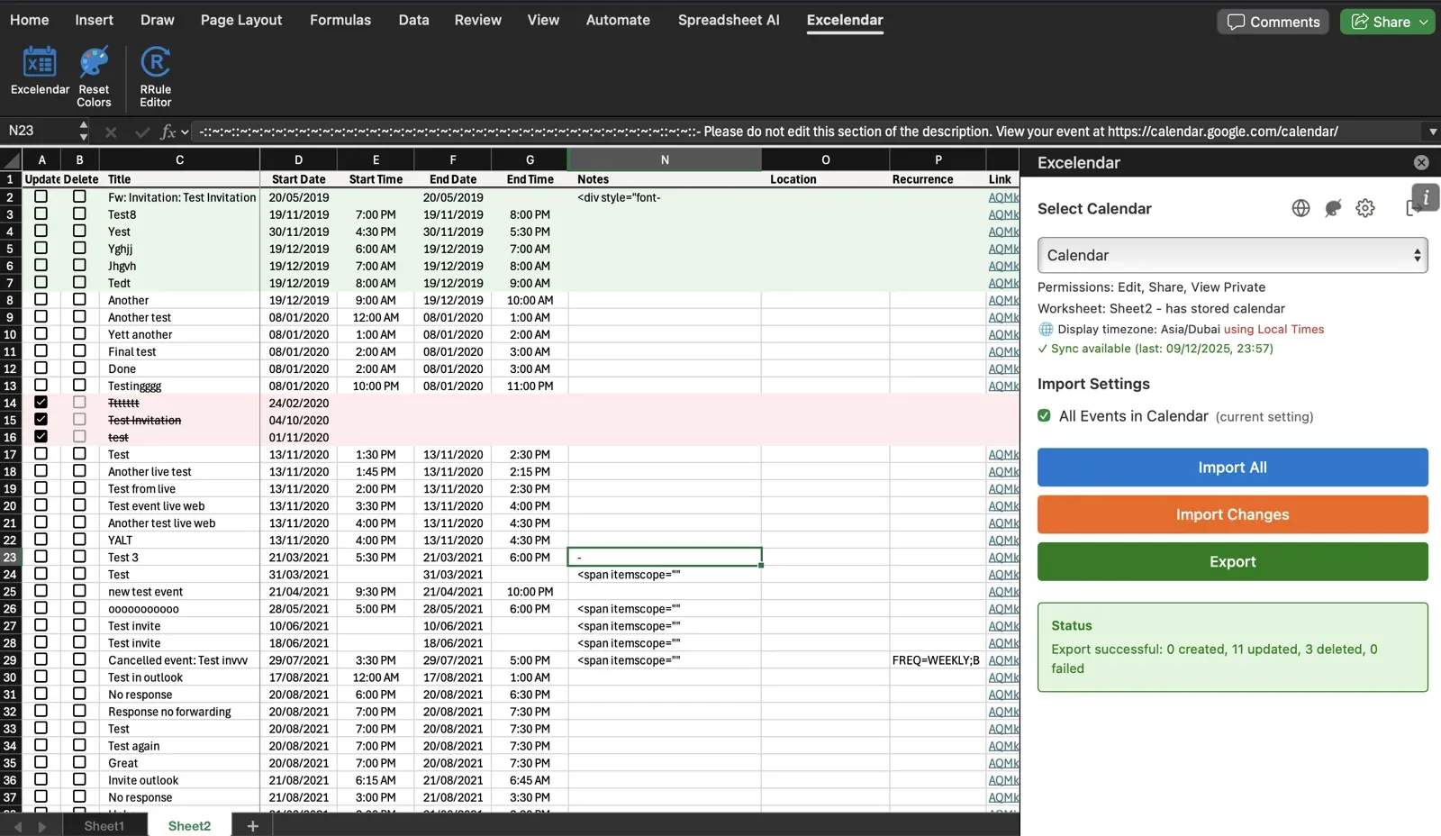 Excelendar Excel Add-in screenshot 2