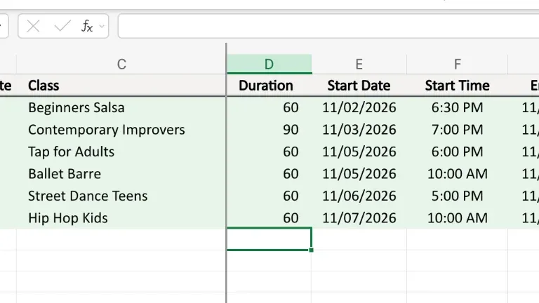 The new Duration column