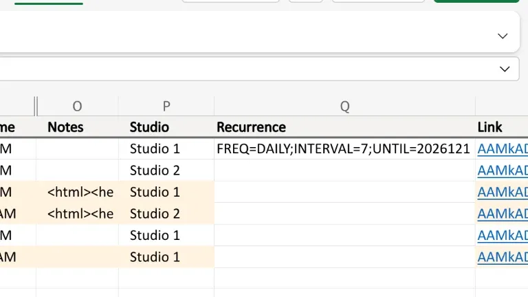 The rule in the Recurrence column, with Update ticked on the row