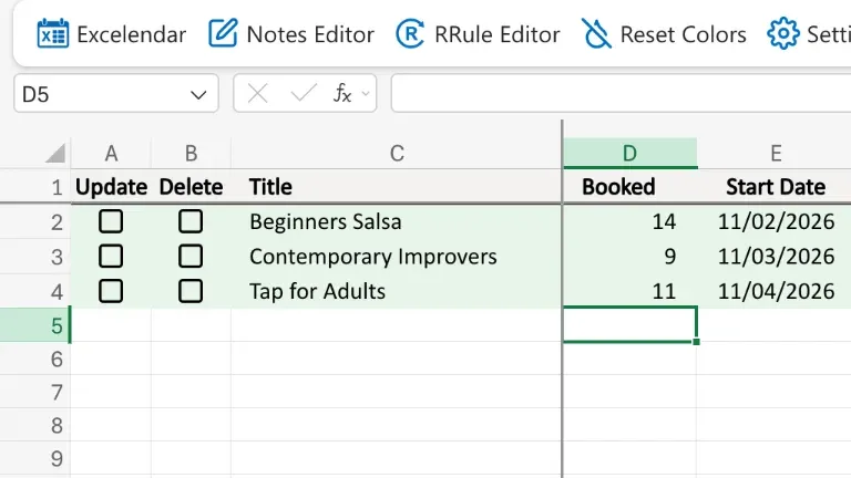 The Booked column filled in, with Update still unticked